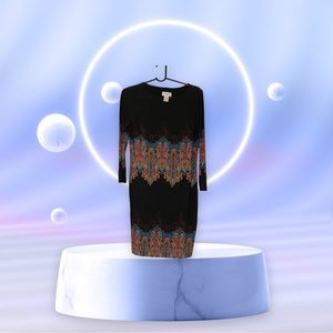 Carmen Carmen Marc Valvo W Size M  Crew Neck 3/4 Sleeve  M/Black Sheath Dress